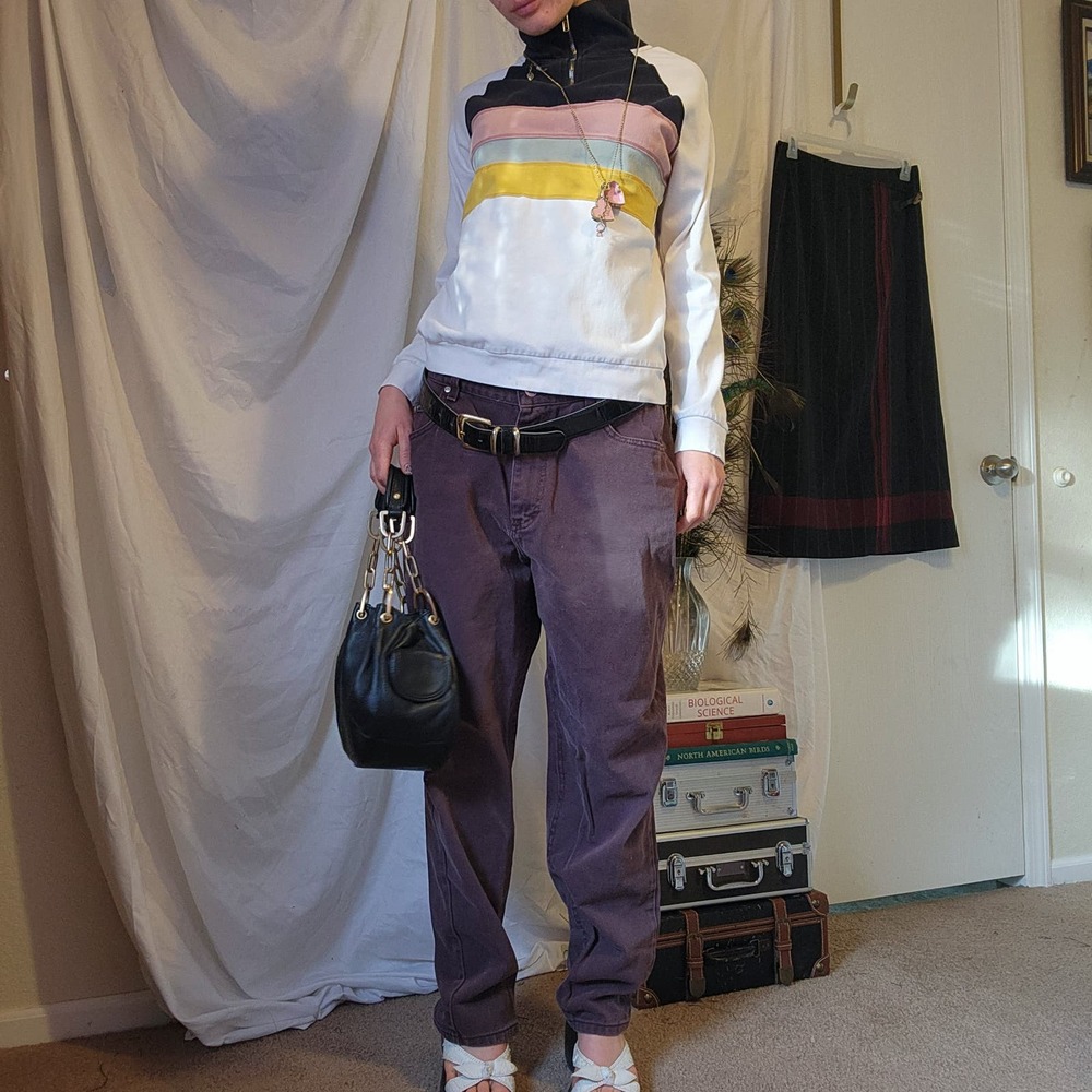 wanna b striped zip turtleneck